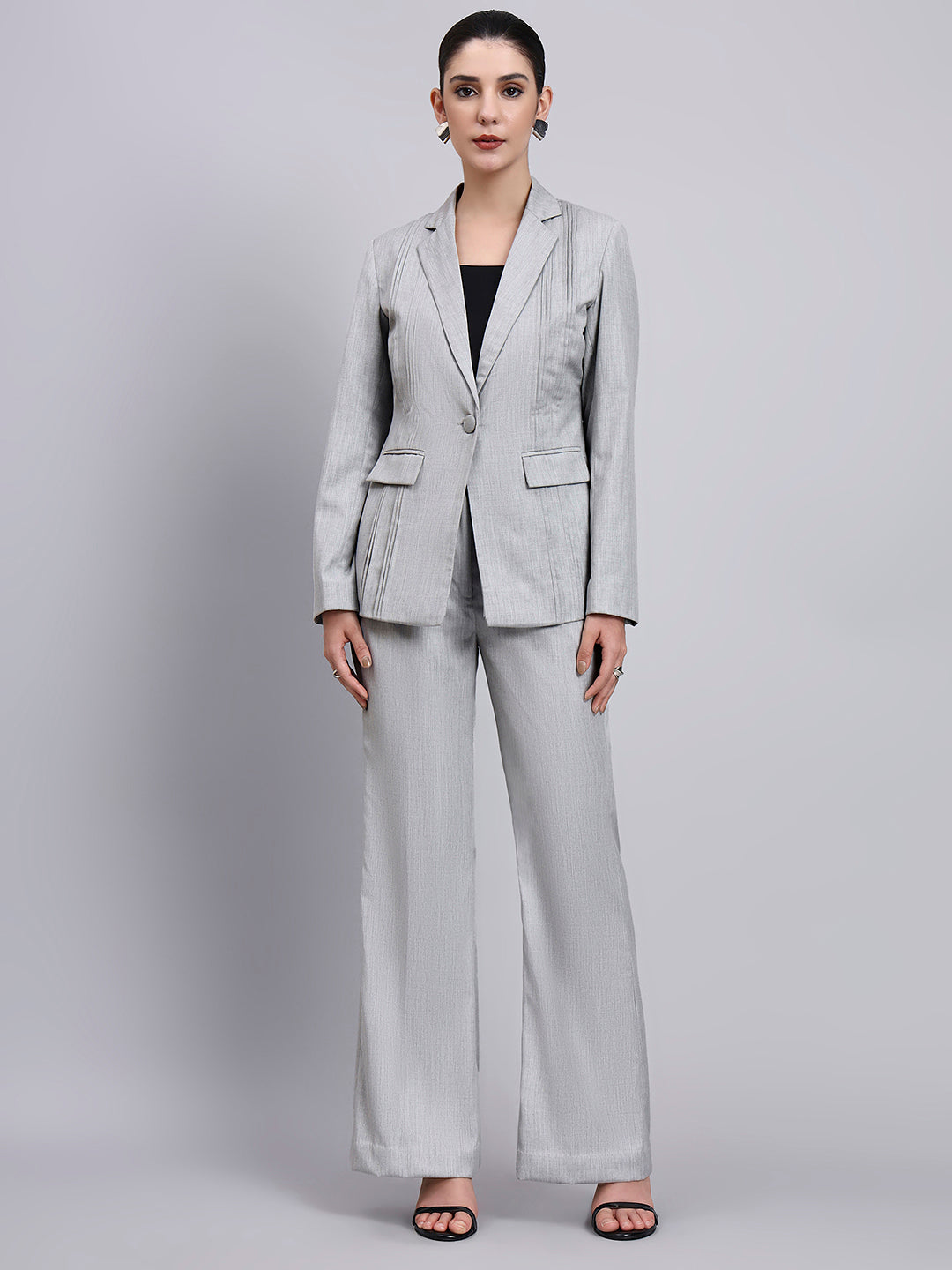 Powersutra Tailored Power Suit Featuring Refined Linear Detailing With Flared Pants