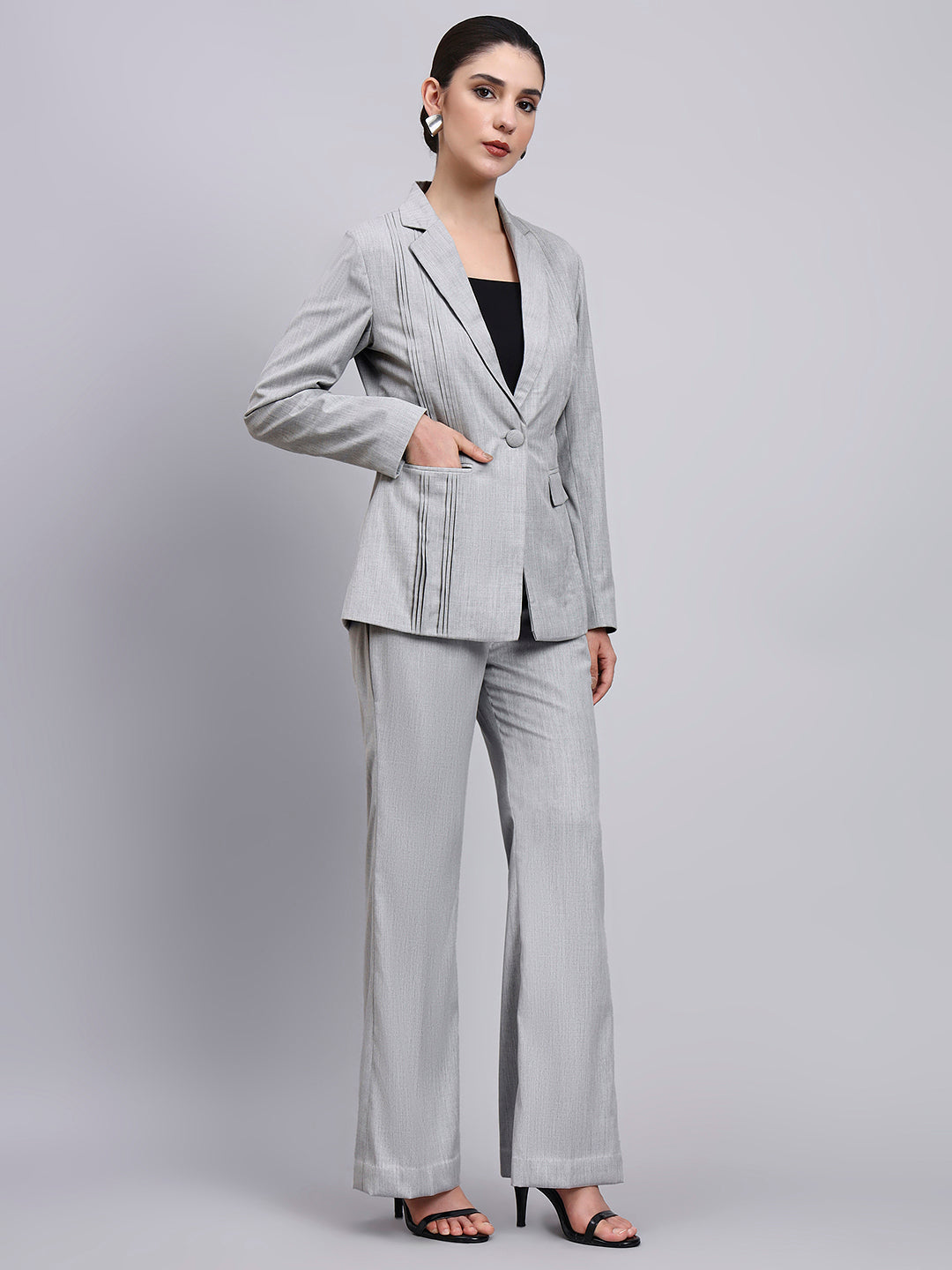 Powersutra Tailored Power Suit Featuring Refined Linear Detailing With Flared Pants