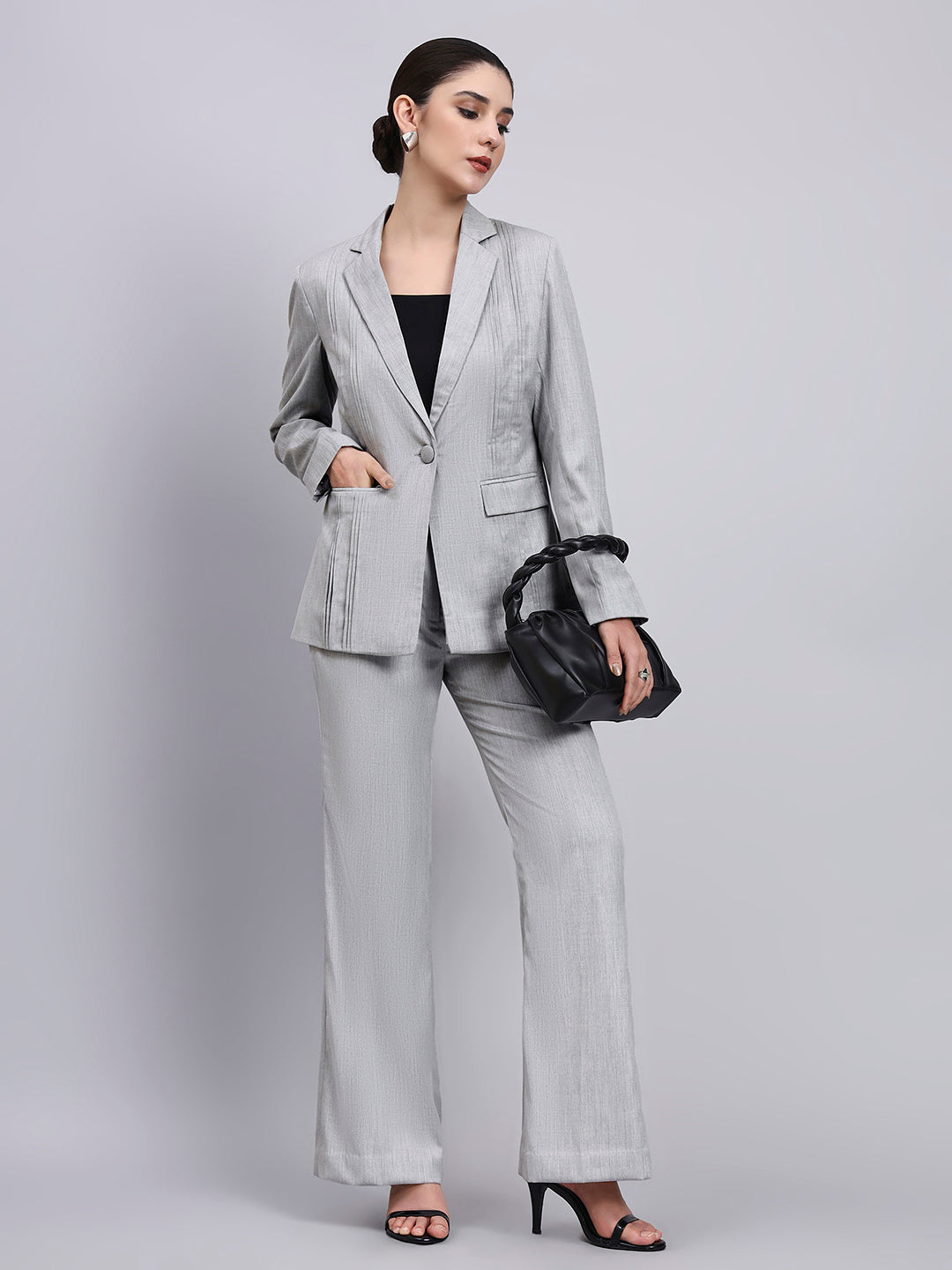 Powersutra Tailored Power Suit Featuring Refined Linear Detailing With Flared Pants