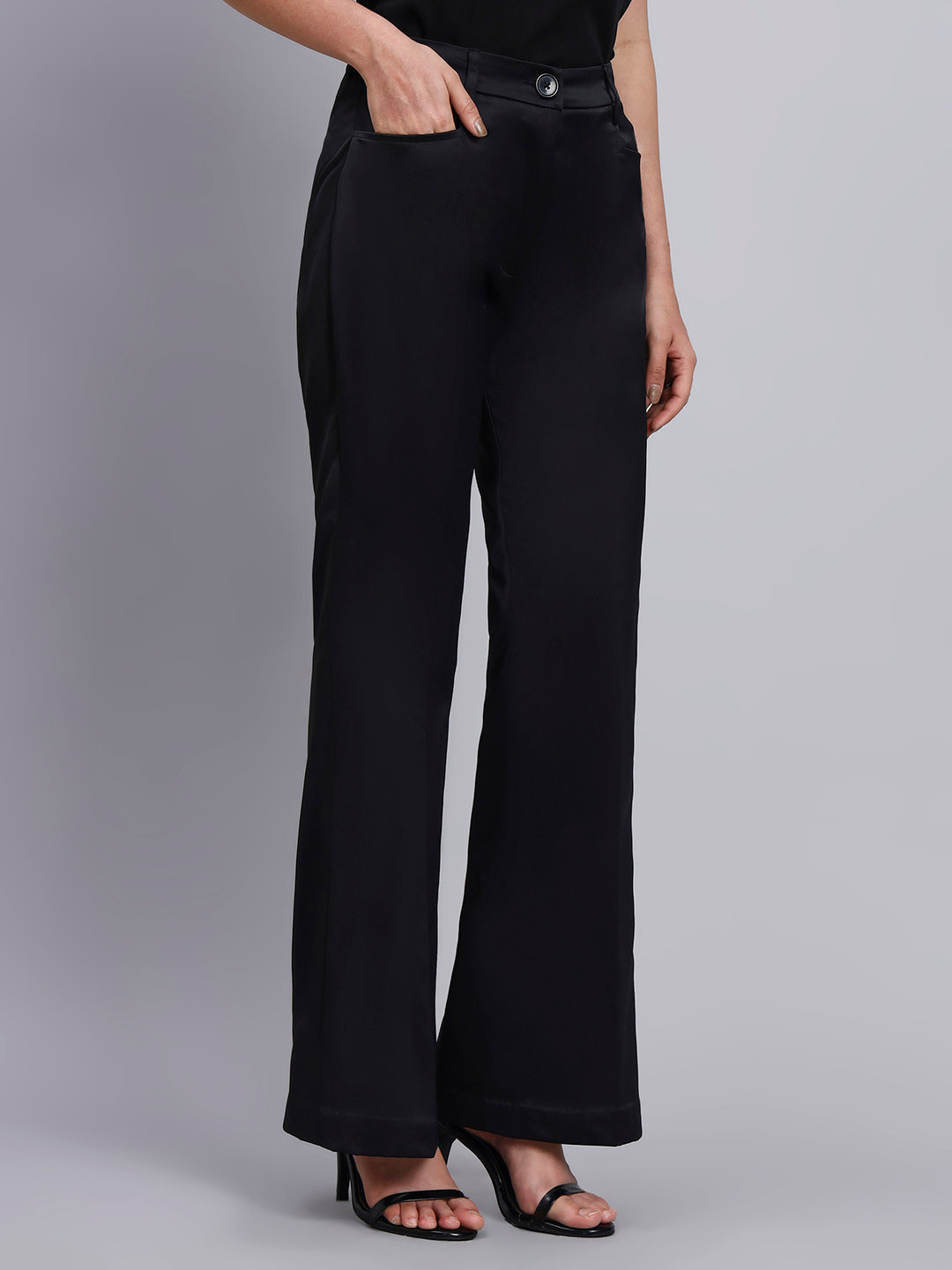 Powersutra Silver Satin Blazer-Set With Black Trim Detailing