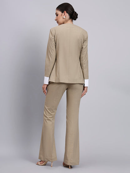 Powersutra Tailored Dual-Tone Stretch Power Suit Featuring Refined Linear Detailing With Flared Pants