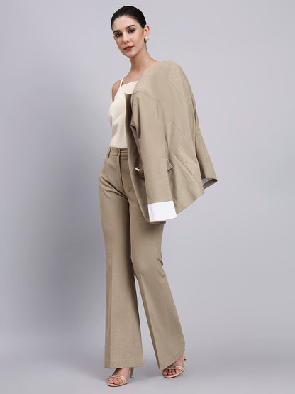 Powersutra Tailored Dual-Tone Stretch Power Suit Featuring Refined Linear Detailing With Flared Pants