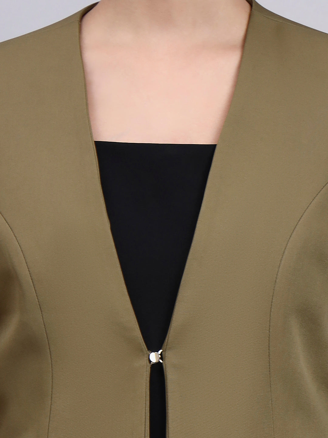 Powersutra Tailored Willow Green Lapel Less Blazer-Set With Flared Pants