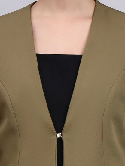 Powersutra Tailored Willow Green Lapel Less Blazer-Set With Flared Pants