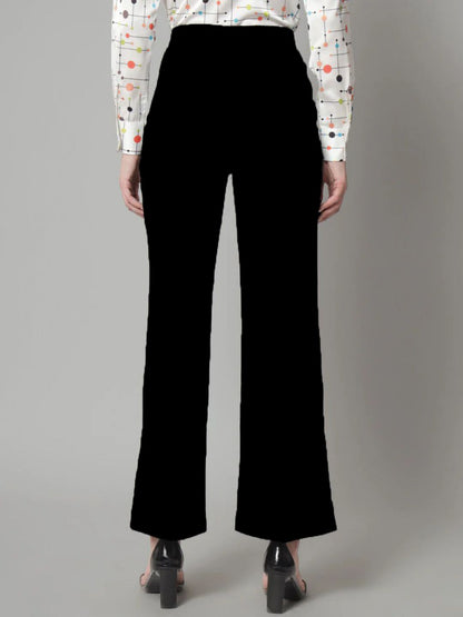 Powersutra Women Black Velvet Stretchable Blazer Set With Gold-Tone Buttons