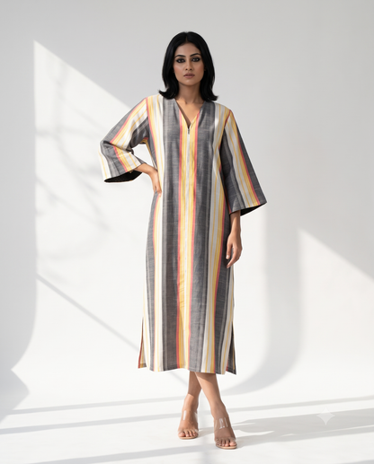 Peach Dusk Bands Cotton Front Zipper A-Line Kurta Top Mc