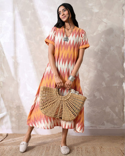Pink Ikat Aline Dress