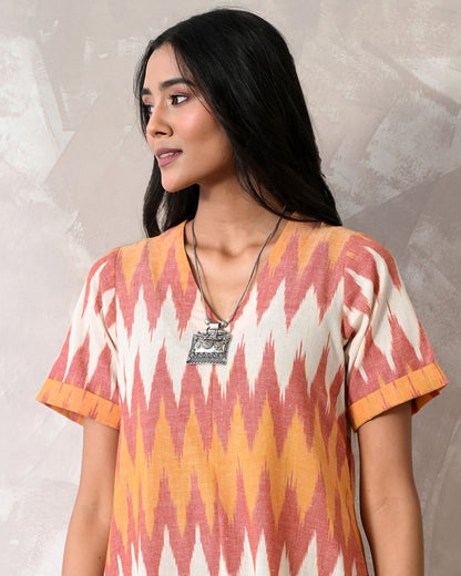 Pink Ikat Aline Dress