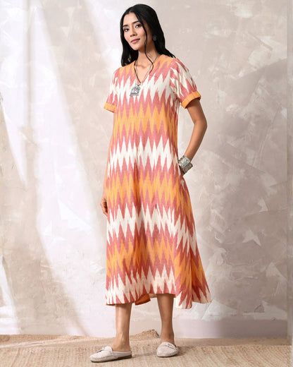 Pink Ikat Aline Dress