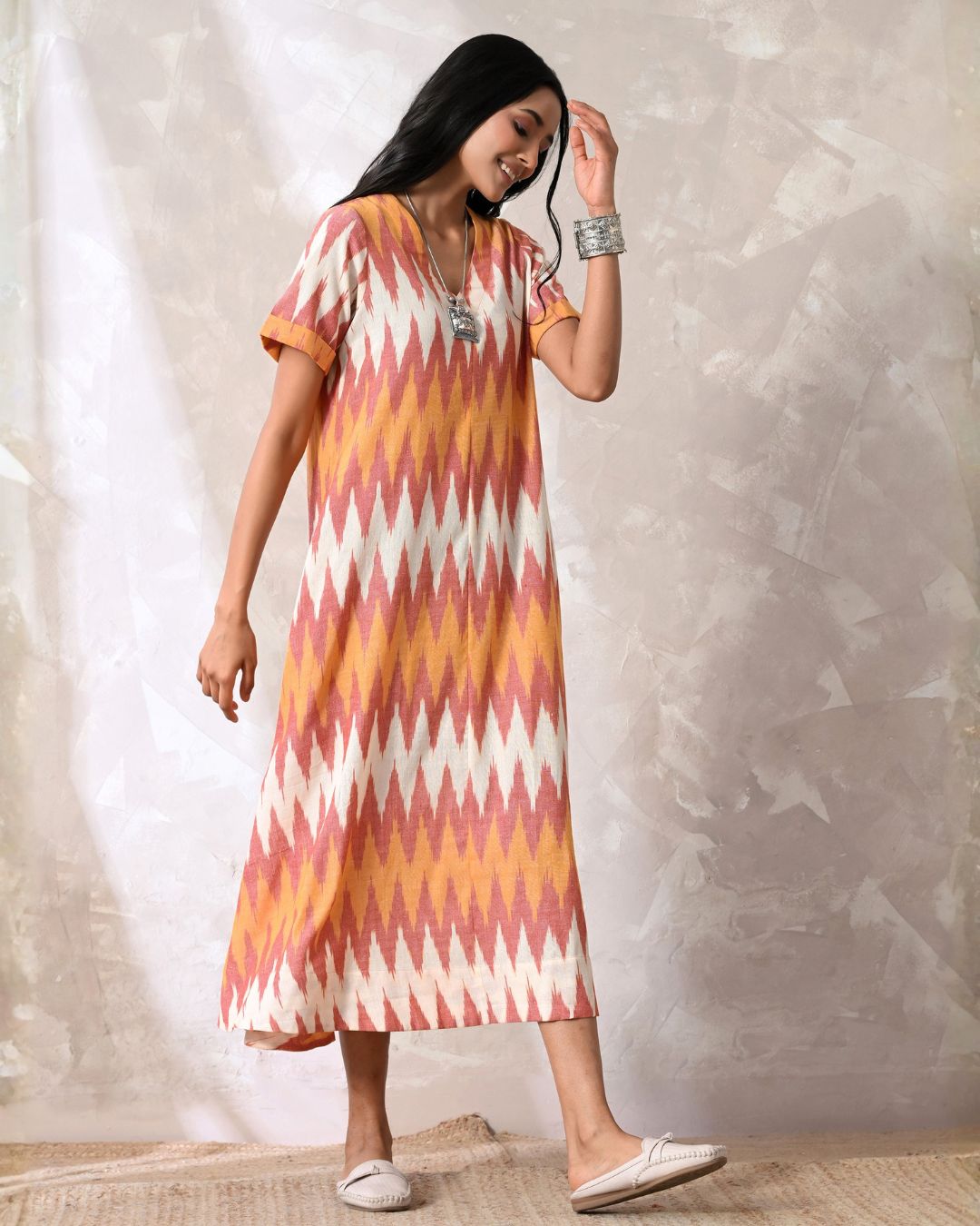 Pink Ikat Aline Dress