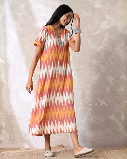 Pink Ikat Aline Dress