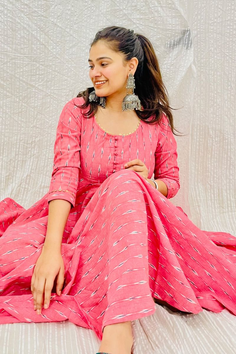 Peach Ikat Twirl Maxi Dress