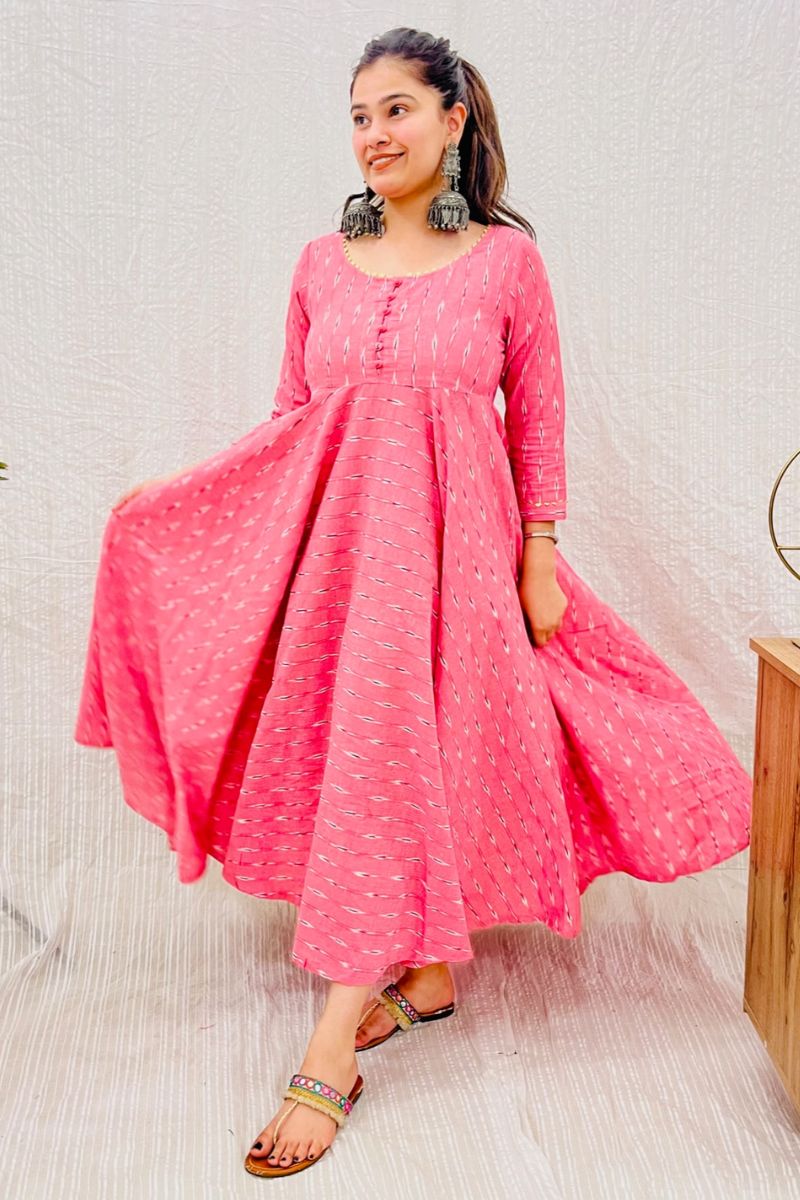 Peach Ikat Twirl Maxi Dress