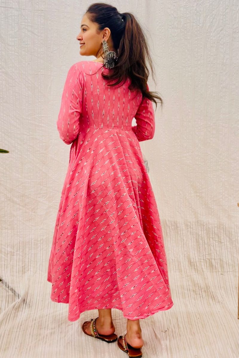 Peach Ikat Twirl Maxi Dress