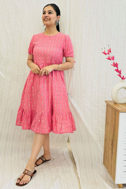 Pink Ikat Tiered Dress