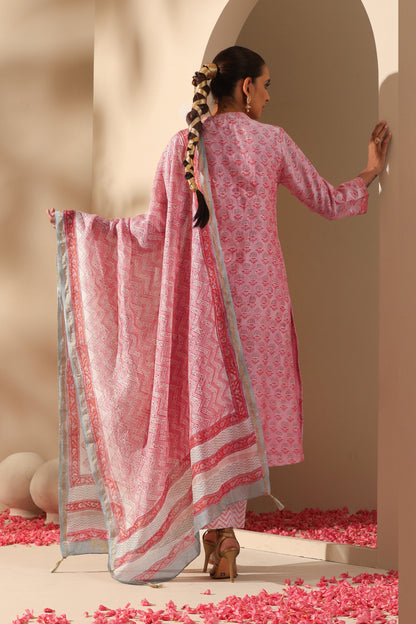 Murraya Rose Pink Mirrorwork Chanderi Kurta Set of 3