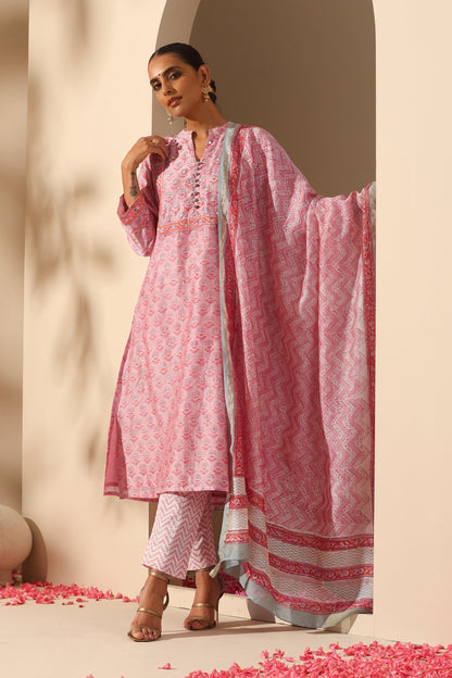 Murraya Rose Pink Mirrorwork Chanderi Kurta Set of 3