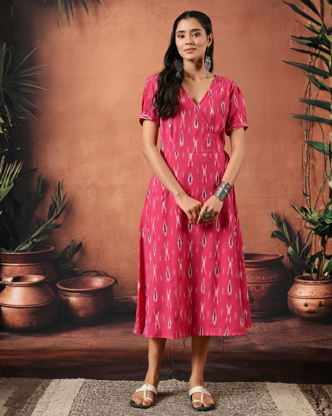 Gul Pink Ikat Wrap Dress Bo
