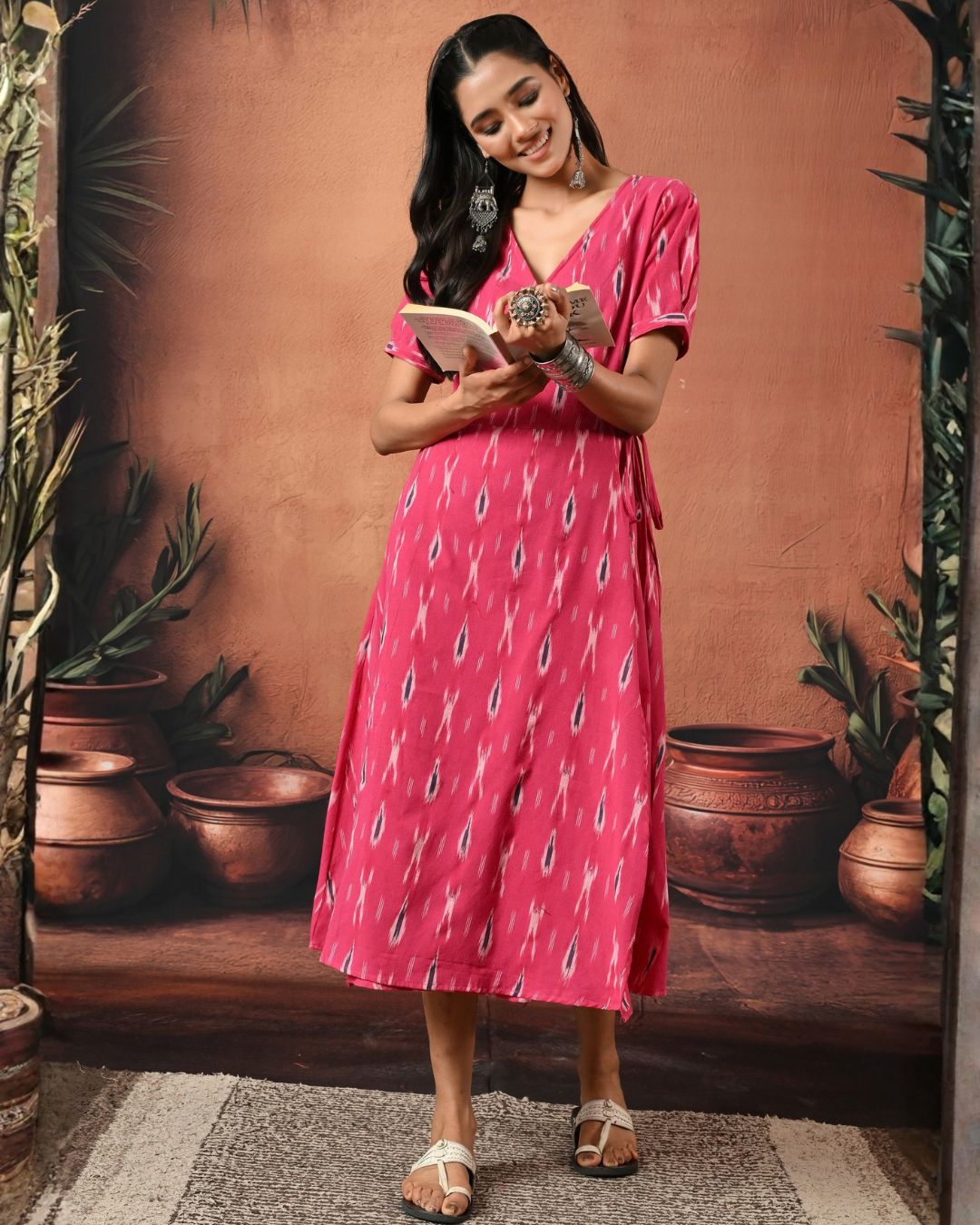 Gul Pink Ikat Wrap Dress Bo