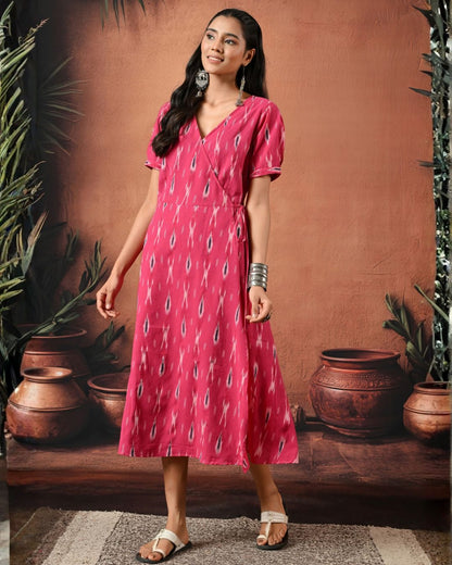 Gul Pink Ikat Wrap Dress Bo