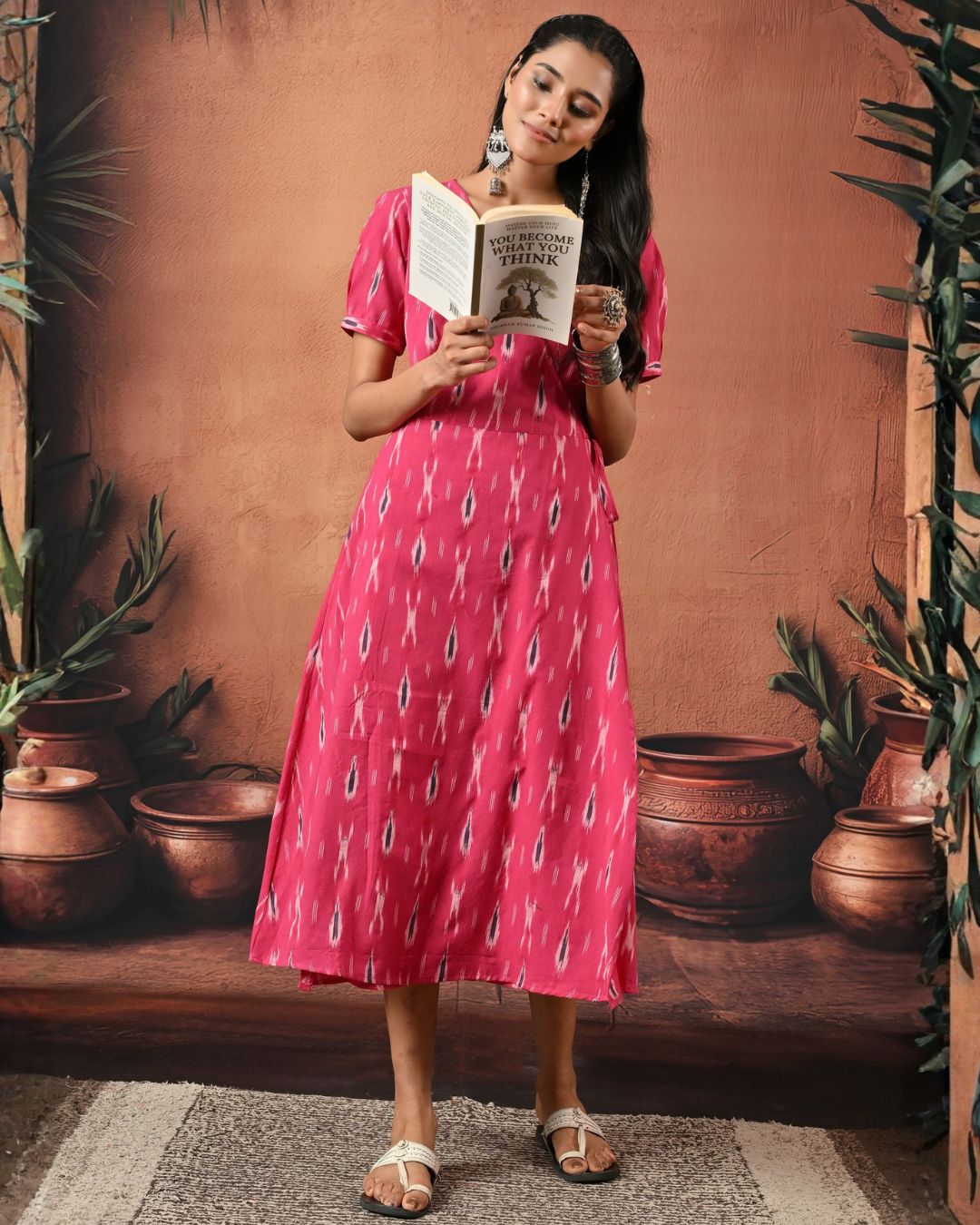 Gul Pink Ikat Wrap Dress Bo