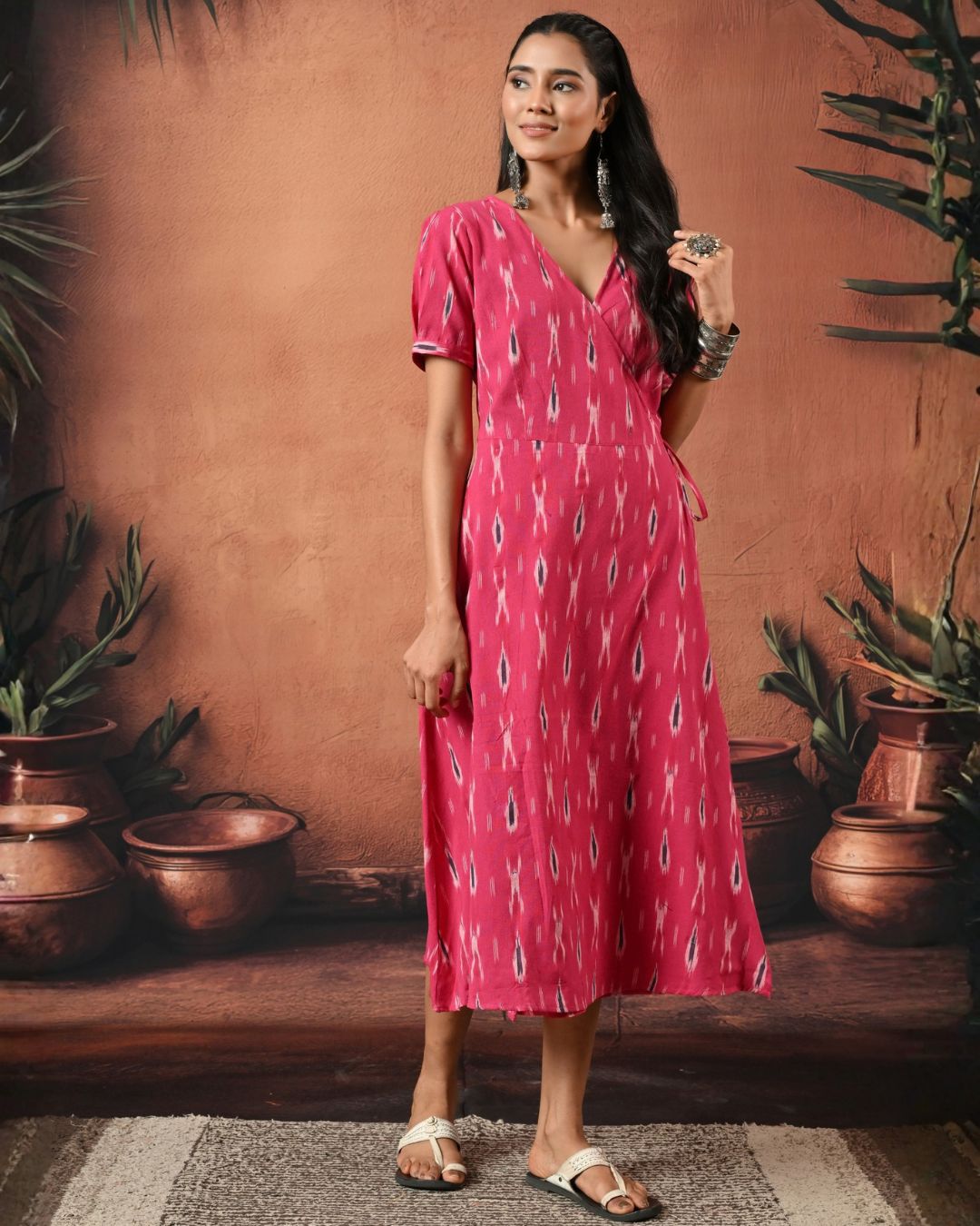 Gul Pink Ikat Wrap Dress Bo