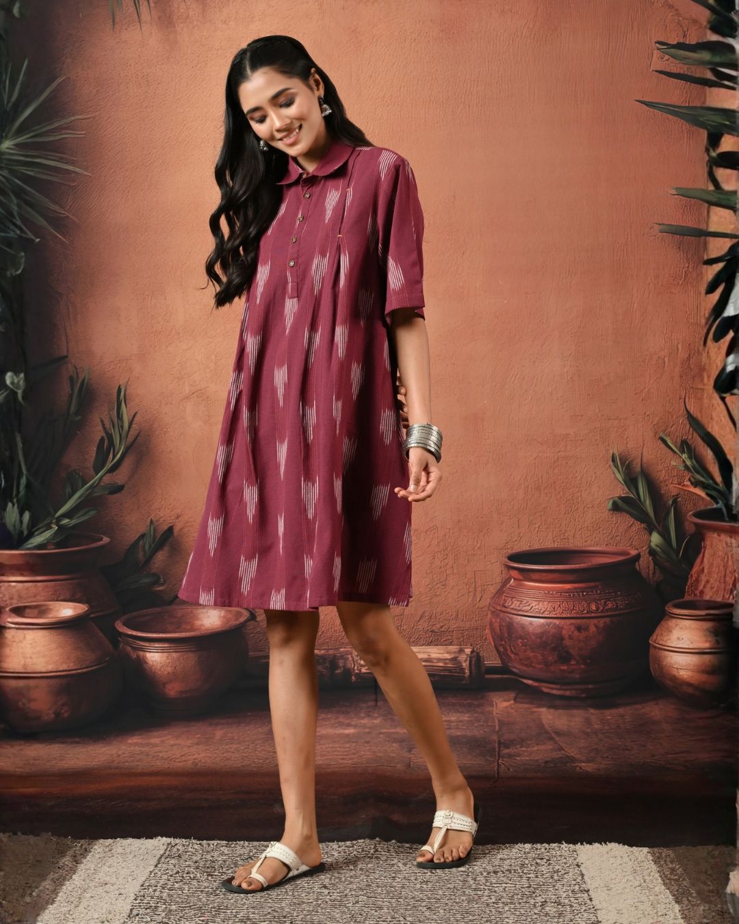 Plum Ikat Swing Dress Bo