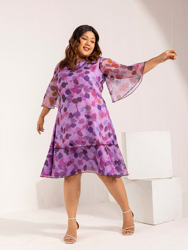 Floral Print A Line Dress - Lavender