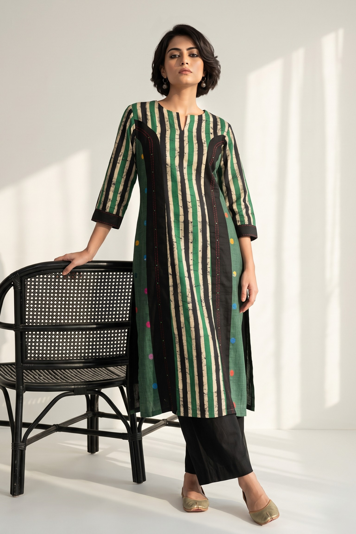 Princess Cut Panel Kurta In Verdant Green And Dotted Landscape Mc
