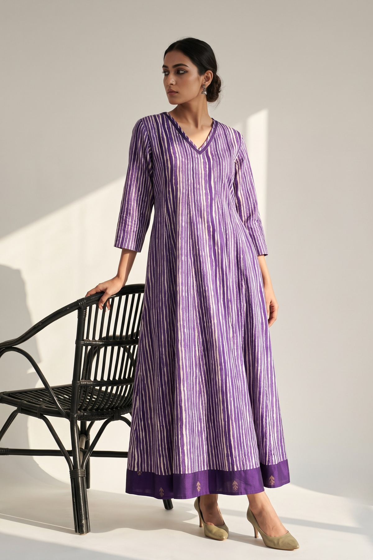 Purple Rhythm Cotton Satin Long Maxi Dress With Sleeves Mc