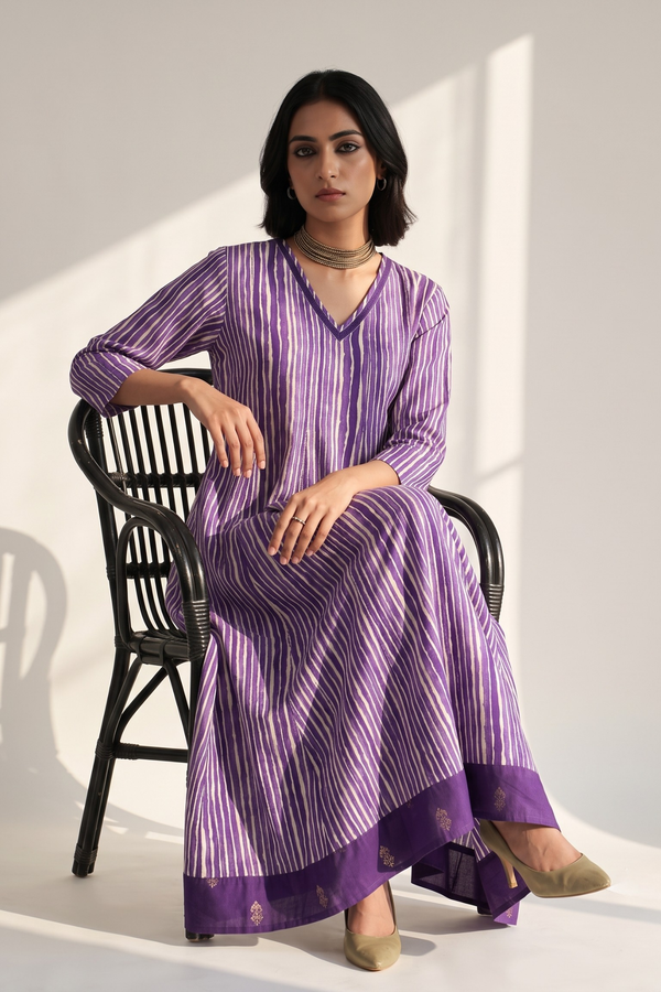 Purple Rhythm Cotton Satin Long Maxi Dress With Sleeves Mc
