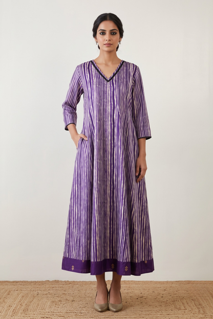 Purple Rhythm Cotton Satin Long Maxi Dress With Sleeves Mc