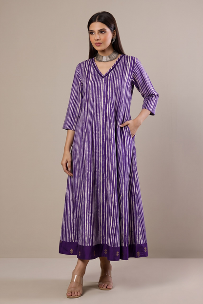 Purple Rhythm Cotton Satin Long Maxi Dress With Sleeves Mc