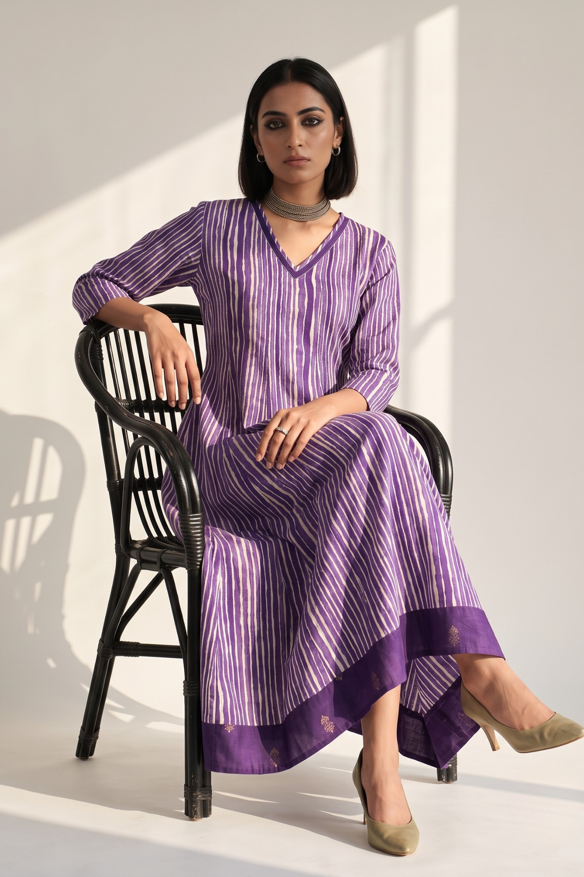Purple Rhythm Cotton Satin Long Maxi Dress With Sleeves Mc