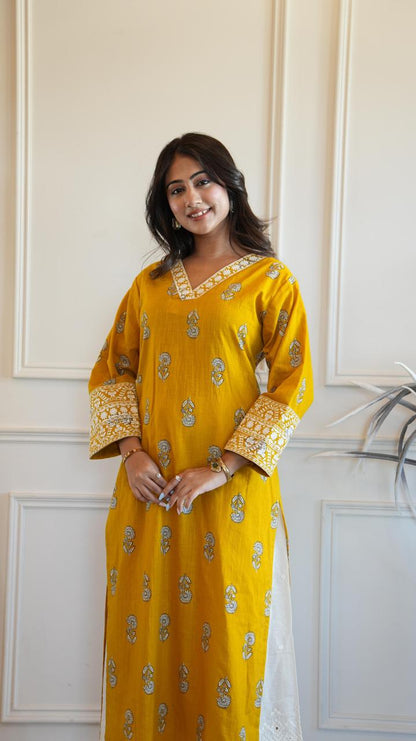 Meeval Cotton Slub 2PC Set With Embroidered Chickankari Palazzo LP