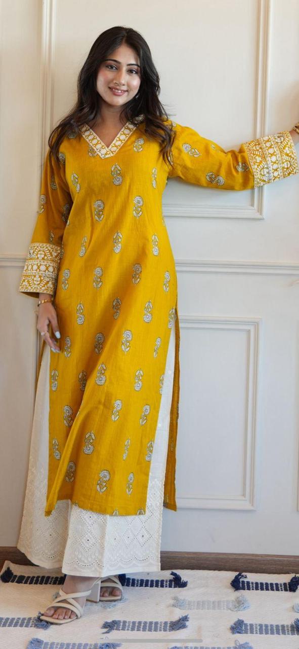 Meeval Cotton Slub 2PC Set With Embroidered Chickankari Palazzo LP