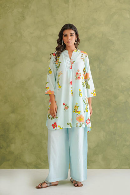 Meeval Modal Silk Co-ord Set With Zari and Sequins Work & Double Pockets in Kurta LP