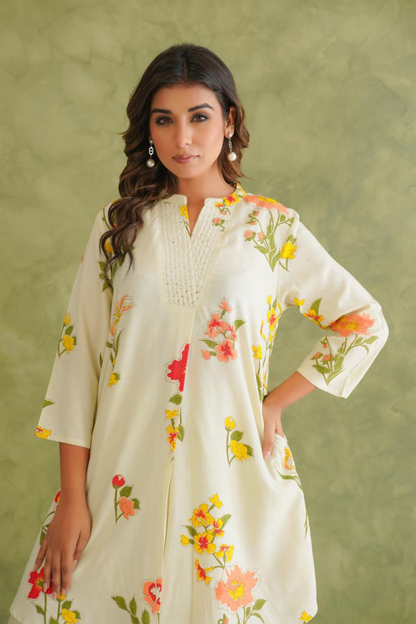 Meeval Modal Silk Co-ord Set With Zari and Sequins Work & Double Pockets in Kurta LP