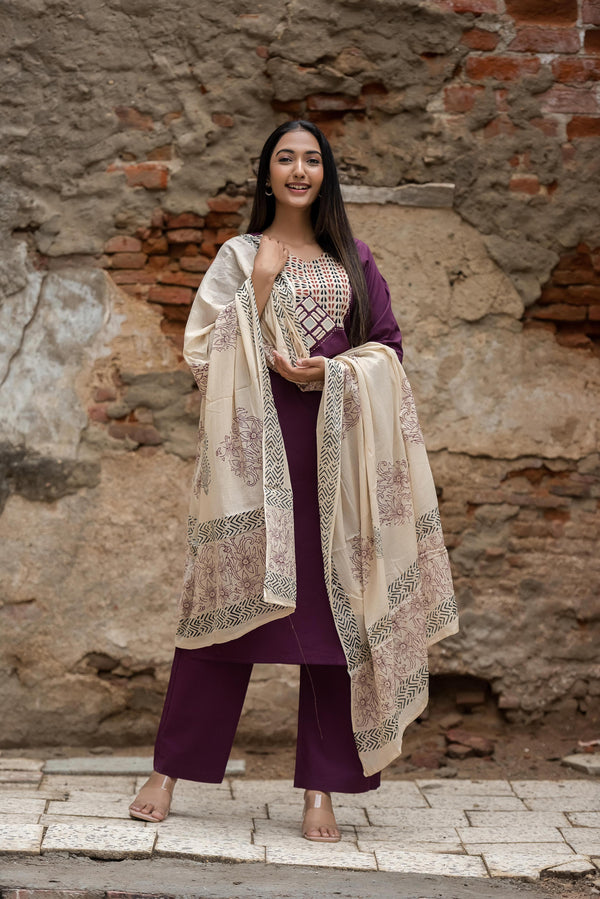 Meeval Designer Cotton 3 Pc  Set With Kota Doriya Dupatta LP