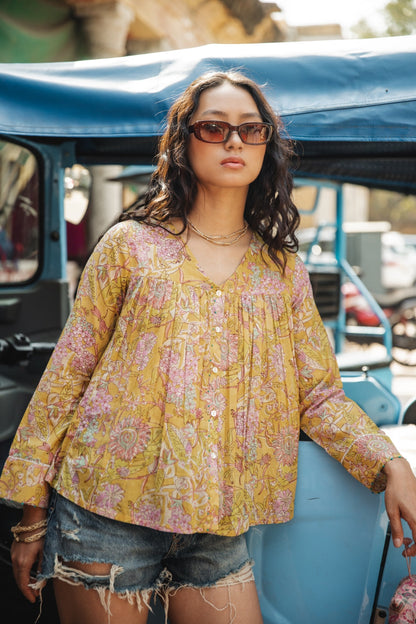 Marigold Floral Cotton Top