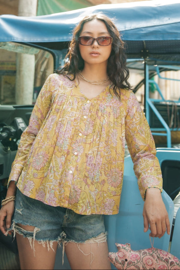 Marigold Floral Cotton Top
