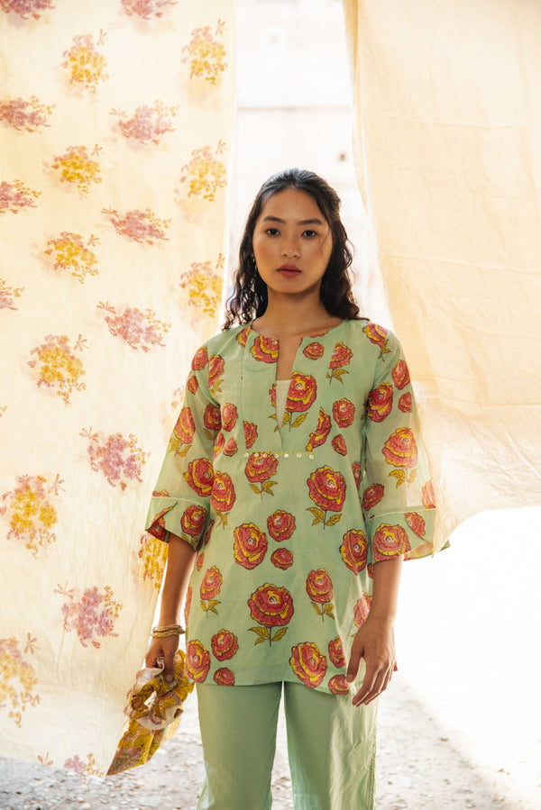 Roselyn Mint Cotton Short Kurti Only