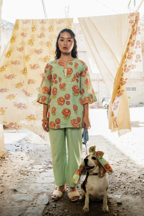 Roselyn Mint Short Kurti Set
