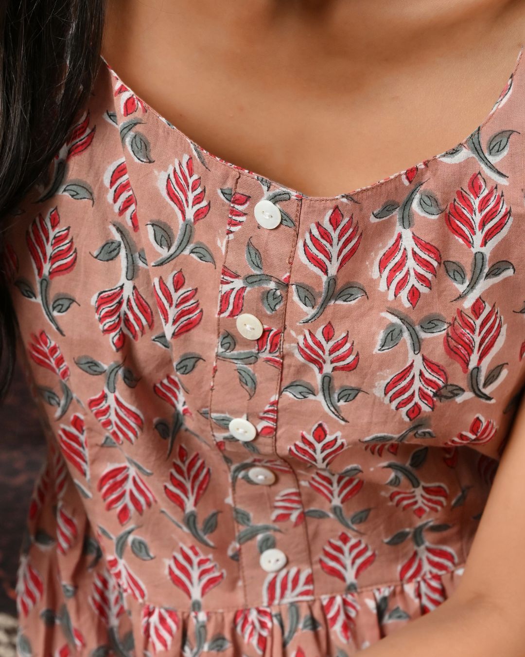 Reah Pink Hand Block Maxi Dress Bo