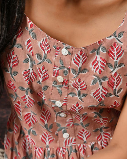 Reah Pink Hand Block Maxi Dress Bo