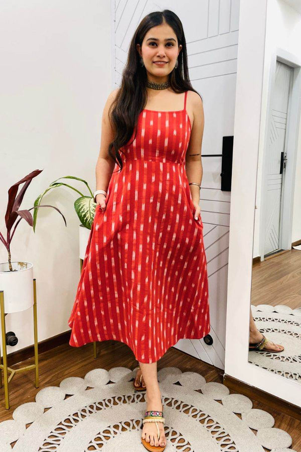 RED IKAT SPAGHETTI DRESS
