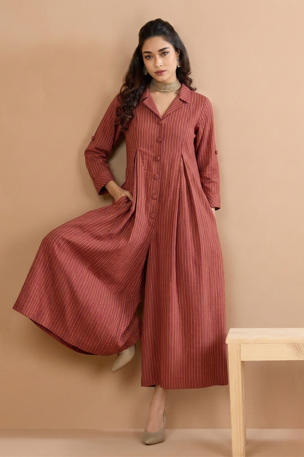 Red_Saffron_Stripes_Cotton_Jumpsuit_with_Pockets__Collar