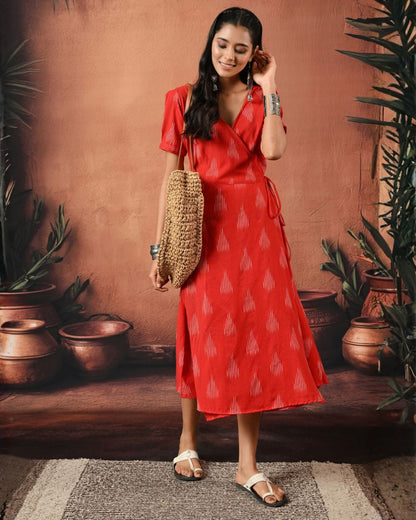 Red Ikat Wrap Dress Bo Bo