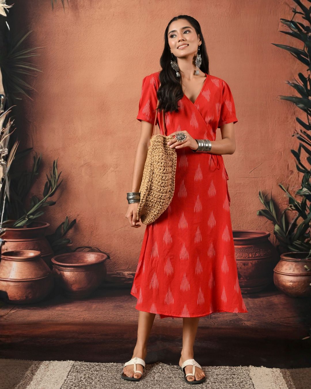 Red Ikat Wrap Dress Bo Bo