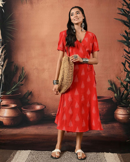 Red Ikat Wrap Dress Bo Bo